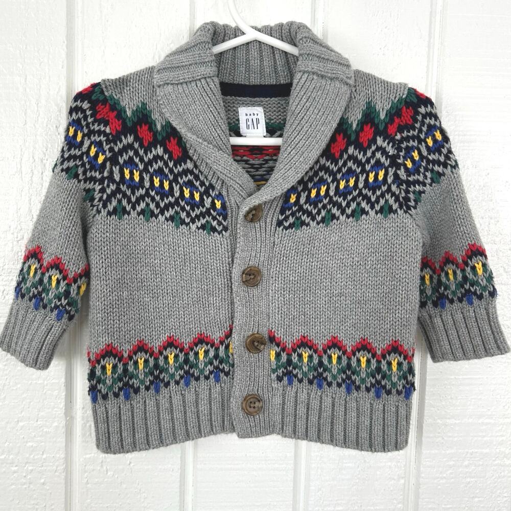 💘Not for sale💘 sold💘Gap Baby Boy Knit Button Cardigan Sweater Gray Heavyweight - Picture 2 of 7